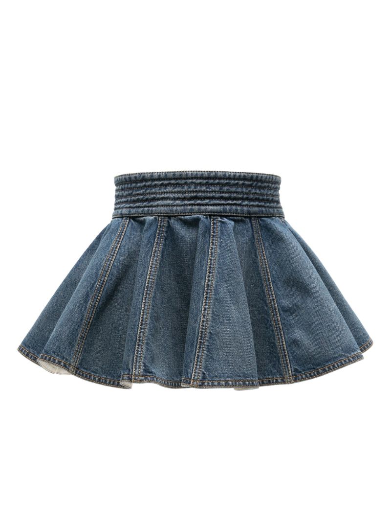 Blue A-line Denim Mini Skirt
