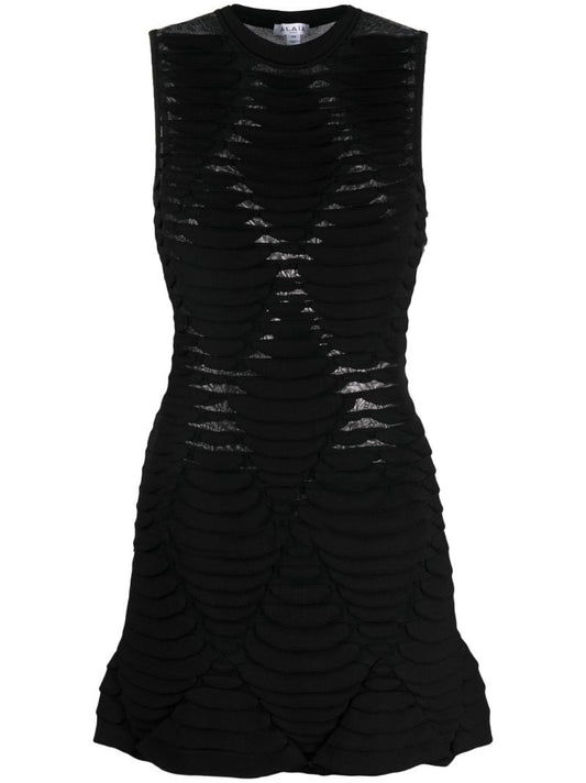 Black Python-knit Mini Dress