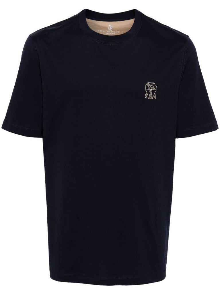Blue Logo-print Cotton T-shirt