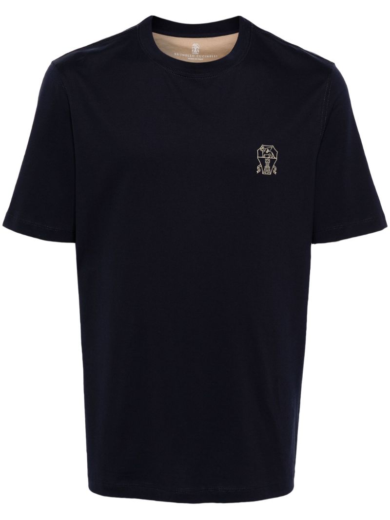 Blue Logo-print Cotton T-shirt