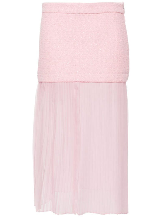 Pink Layered Silk-tweed Midi Skirt