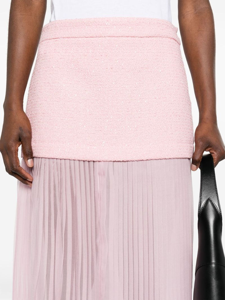 Pink Layered Silk-tweed Midi Skirt