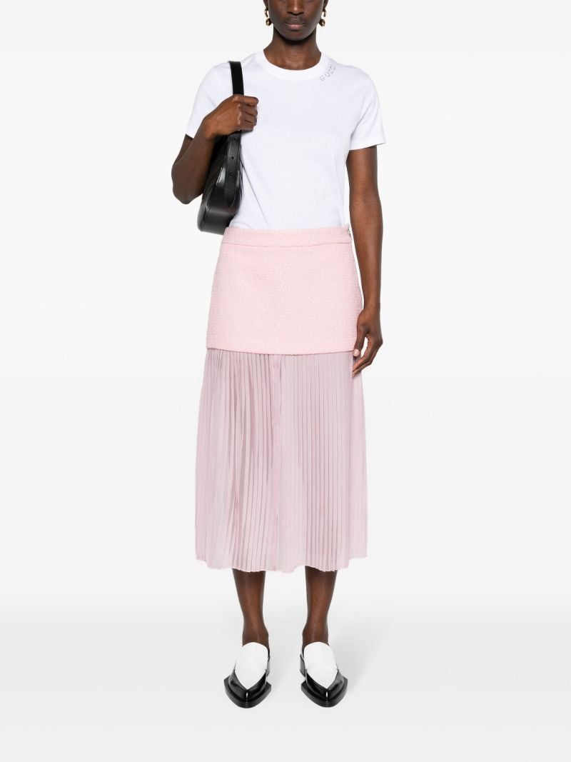 Pink Layered Silk-tweed Midi Skirt