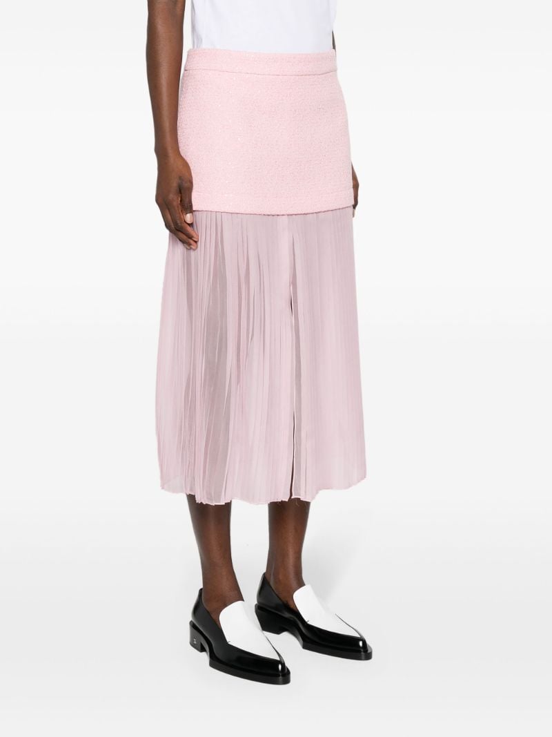 Pink Layered Silk-tweed Midi Skirt