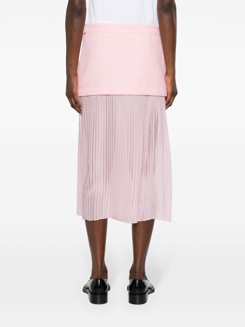 Pink Layered Silk-tweed Midi Skirt