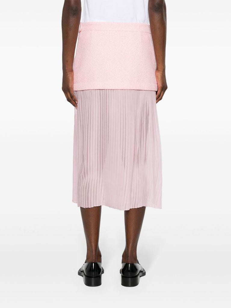 Pink Layered Silk-tweed Midi Skirt