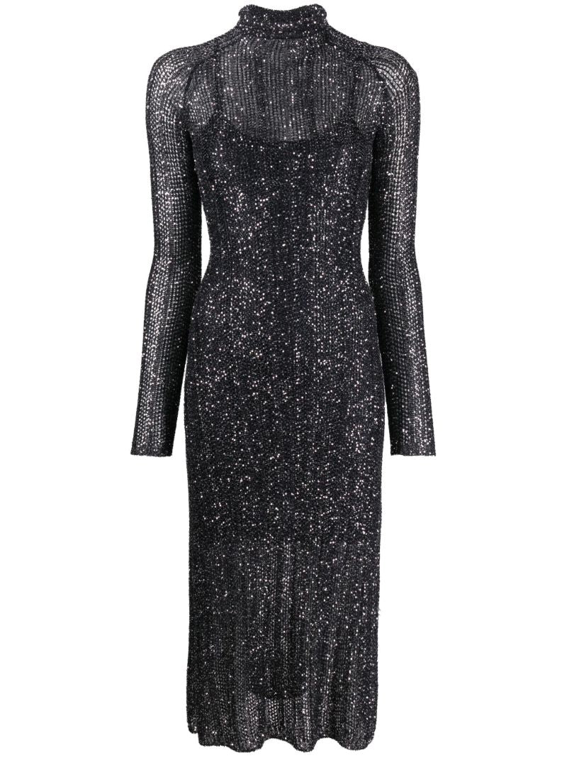 Blue Sequinned Open-knit Dress