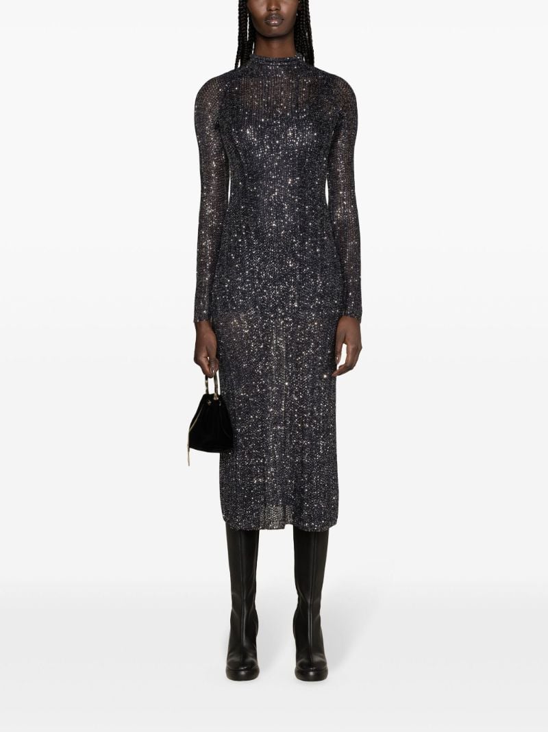 Blue Sequinned Open-knit Dress
