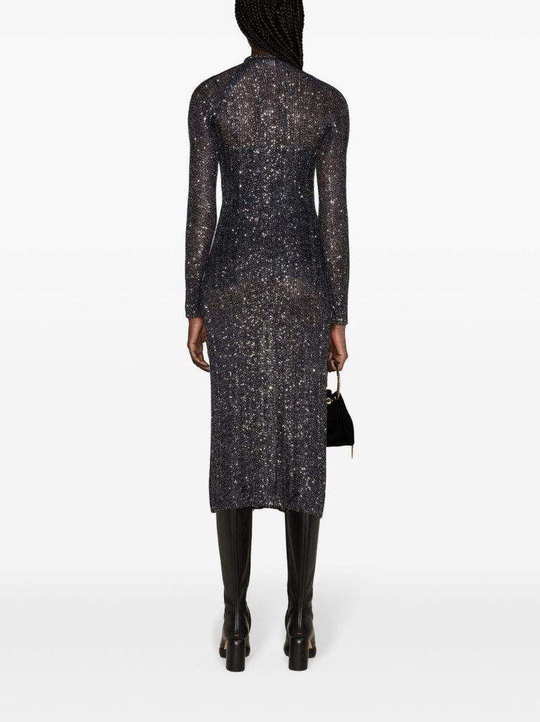 Blue Sequinned Open-knit Dress