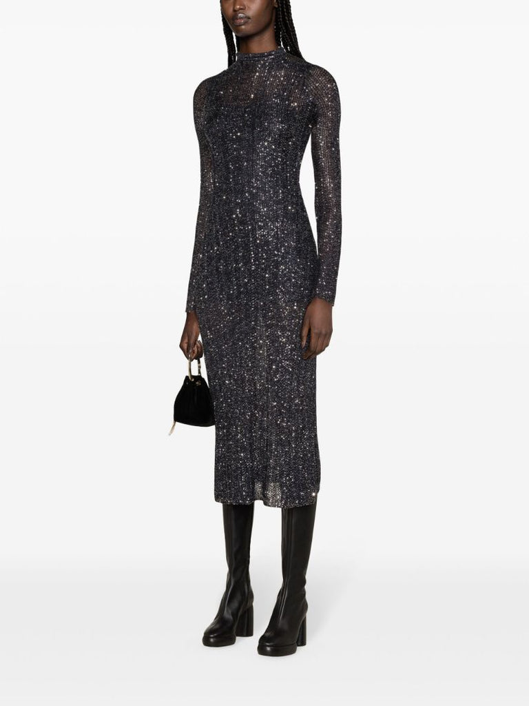 Blue Sequinned Open-knit Dress