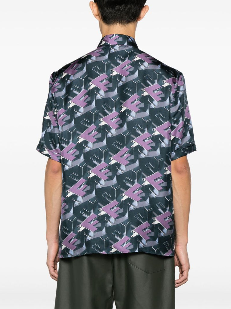 Purple Fendi Block-print Silk Shirt