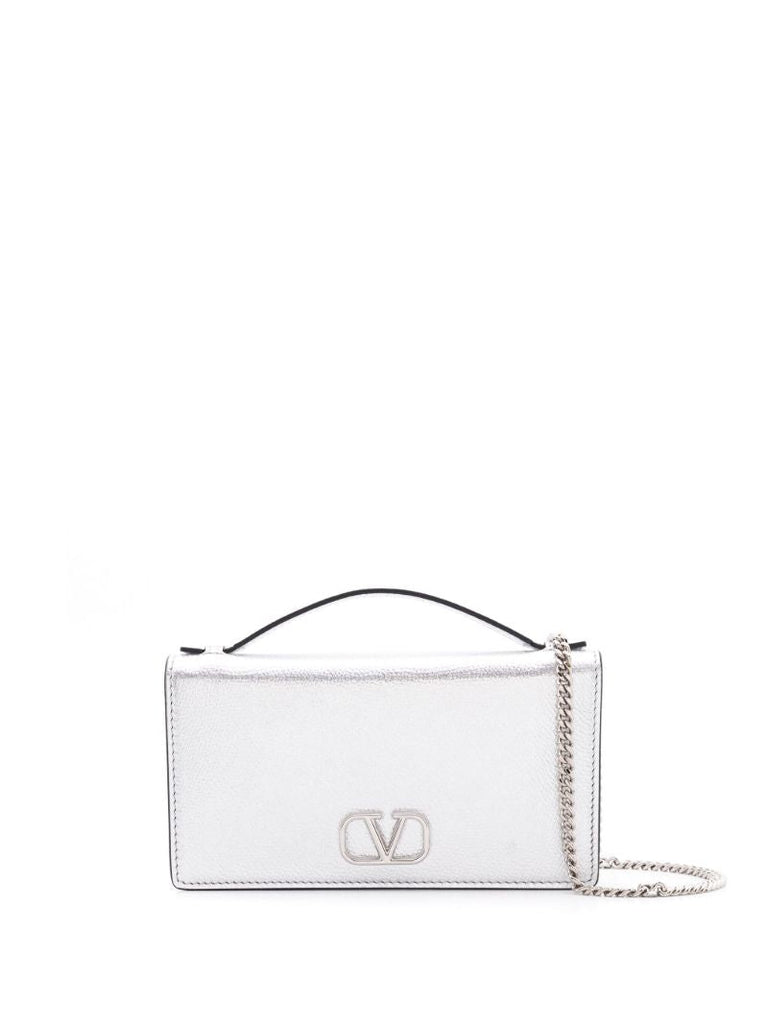 Silver-tone Vlogo Signature Leather Top-handle Bag