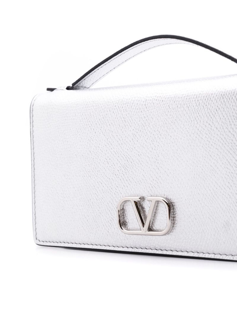 Silver-tone Vlogo Signature Leather Top-handle Bag