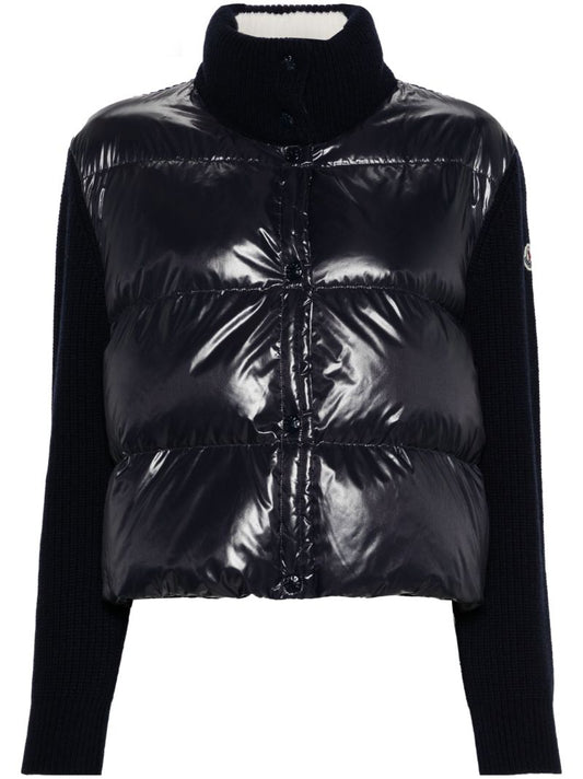 Blue Quilted-panel Nylon LaquÃ_x0083_Â© Cardigan
