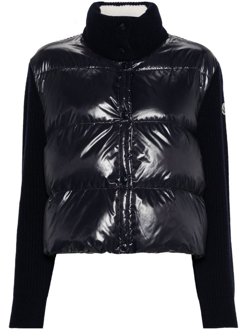 Blue Quilted-panel Nylon LaquÃ_x0083_Â© Cardigan