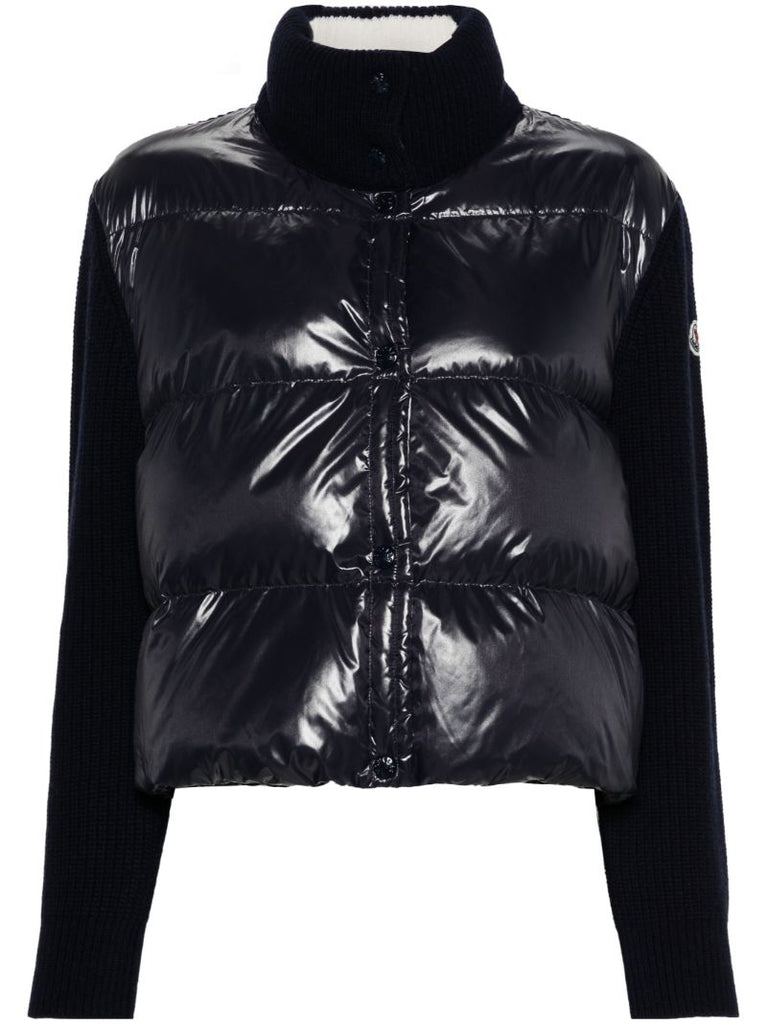 Blue Quilted-panel Nylon LaquÃ_x0083_Â© Cardigan