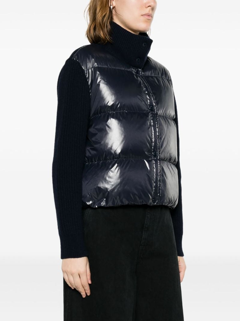 Blue Quilted-panel Nylon LaquÃ_x0083_Â© Cardigan