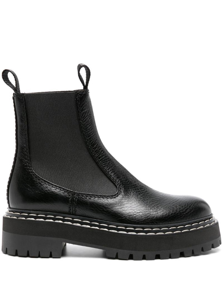 Black Lug Sole Leather Chelsea Boots
