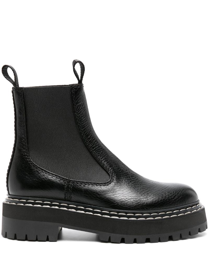 Black Lug Sole Leather Chelsea Boots