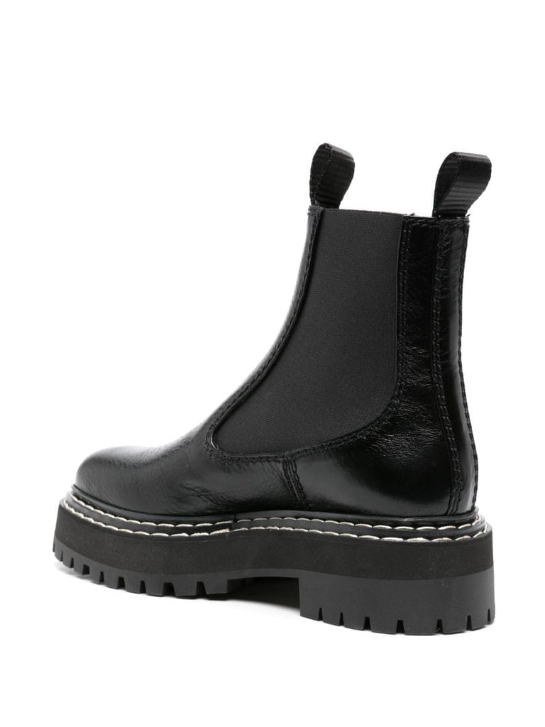 Black Lug Sole Leather Chelsea Boots