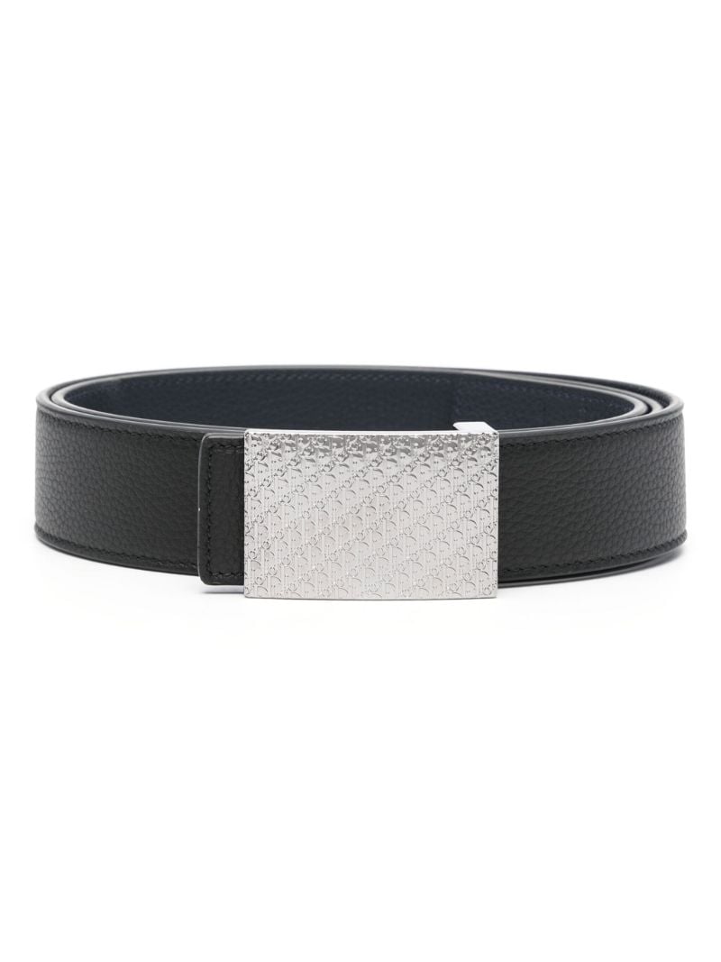 Blue Oblique-engraved Leather Belt