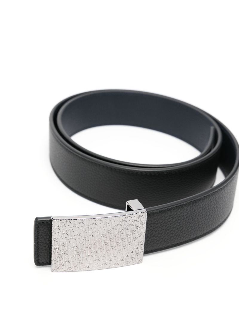 Blue Oblique-engraved Leather Belt
