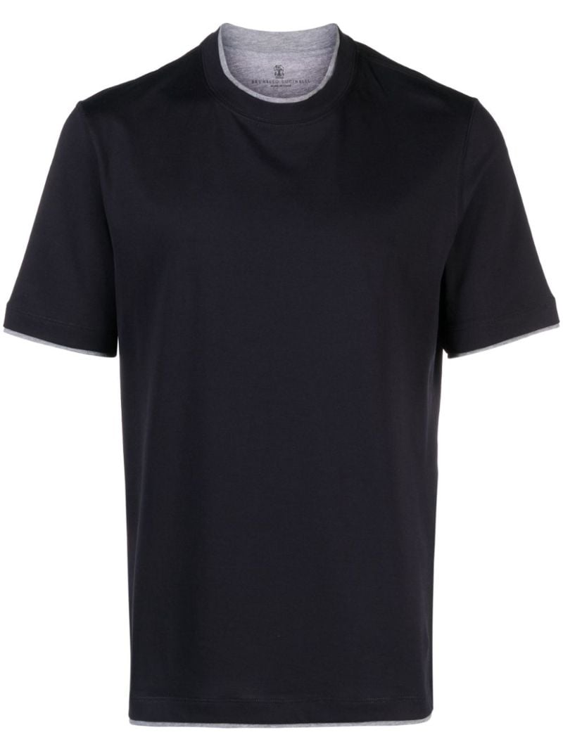 Blue Double-layer Cotton T-shirt