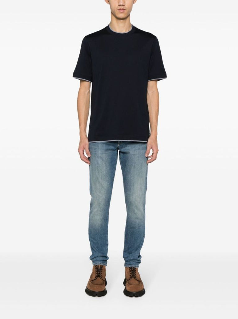 Blue Double-layer Cotton T-shirt