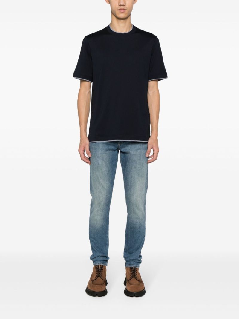 Blue Double-layer Cotton T-shirt