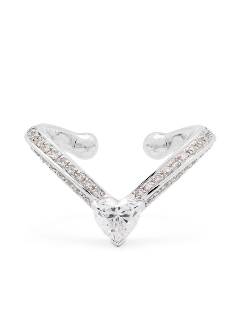 18k White Gold Heart Chevron Diamond Ear Cuff