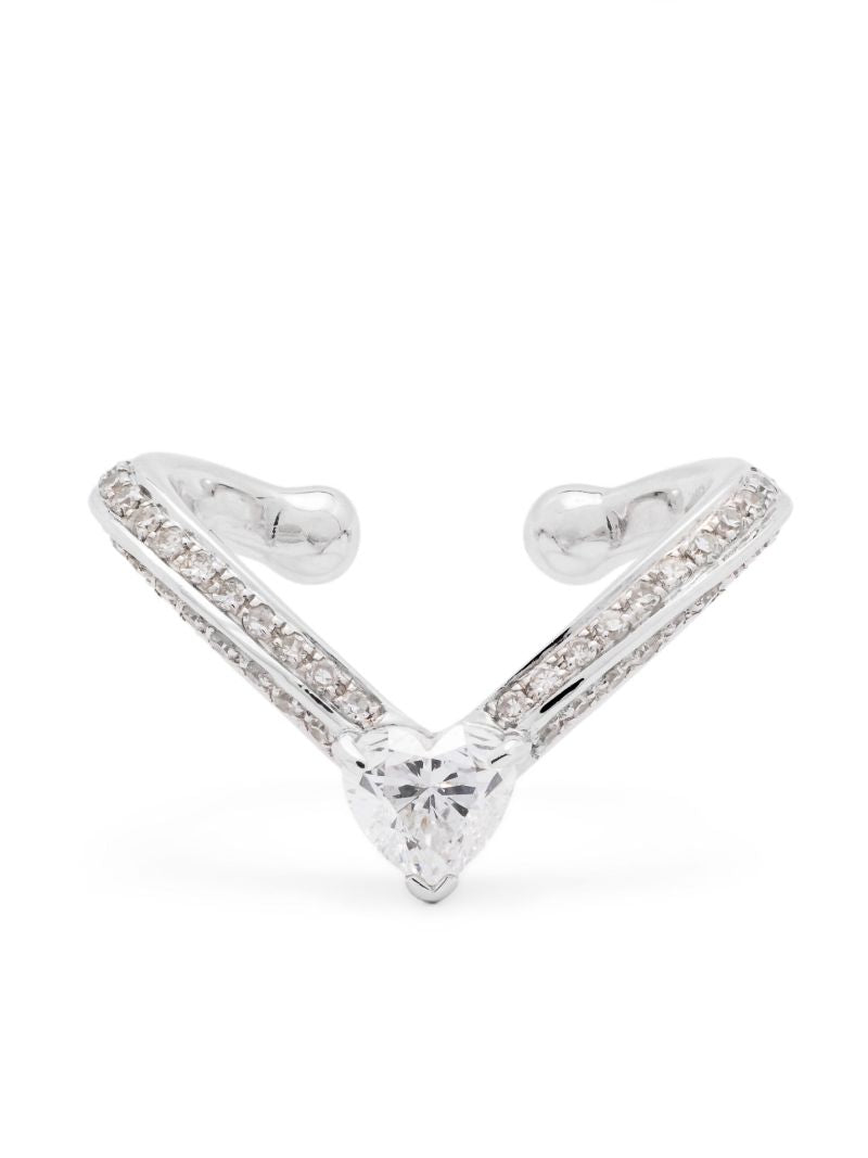 18k White Gold Heart Chevron Diamond Ear Cuff