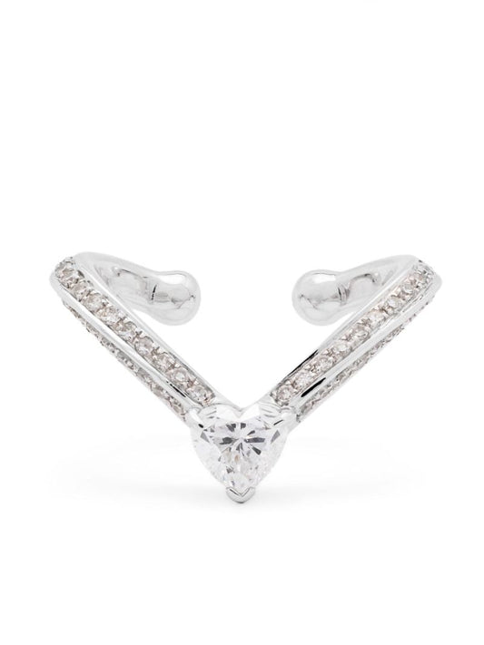 18k White Gold Heart Chevron Diamond Ear Cuff