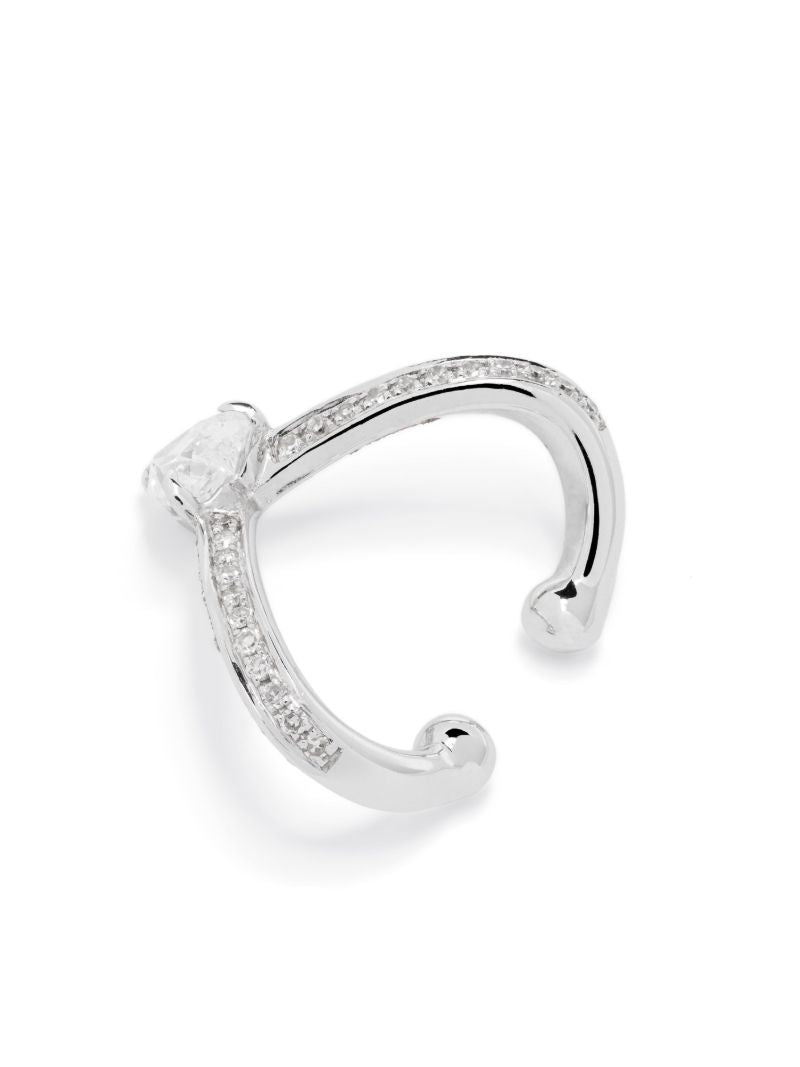 18k White Gold Heart Chevron Diamond Ear Cuff