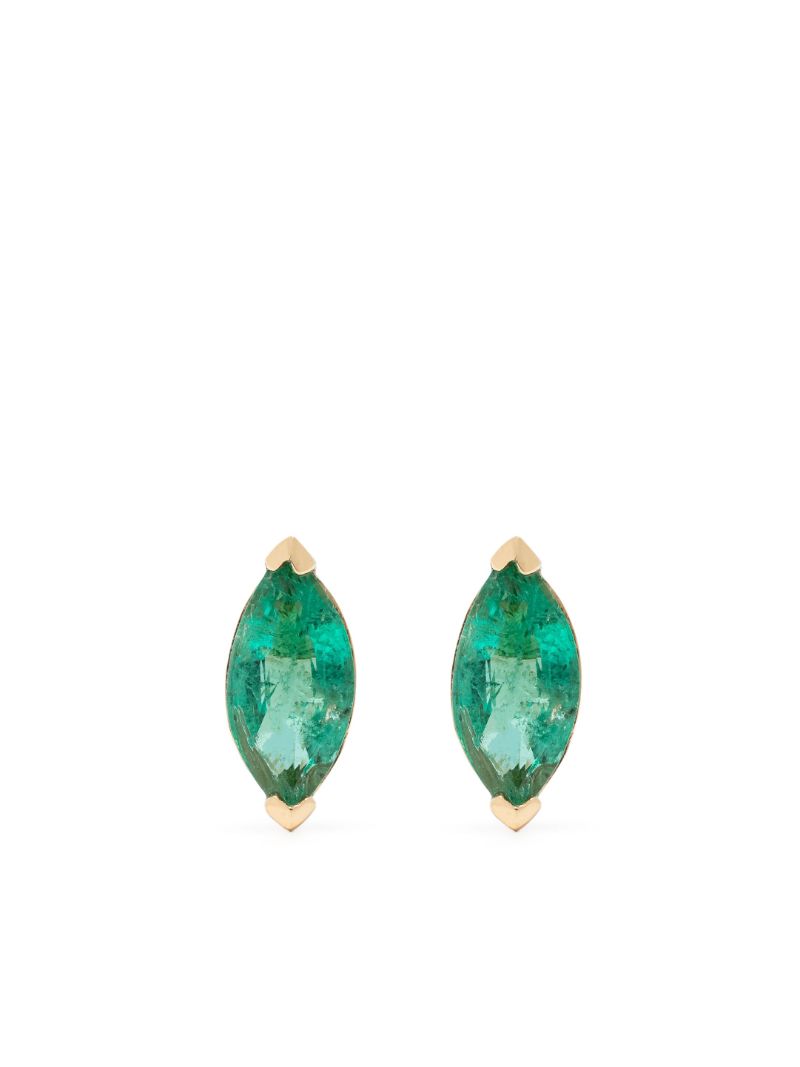 18k Yellow Gold Halo Emerald and Diamond Stud Earrings