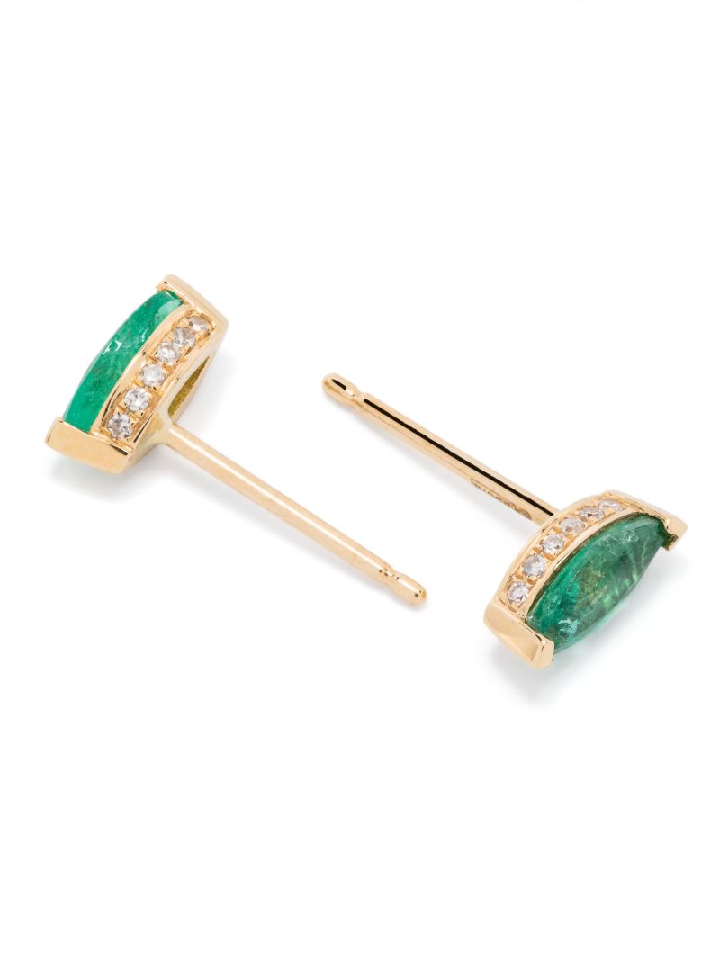 18k Yellow Gold Halo Emerald and Diamond Stud Earrings