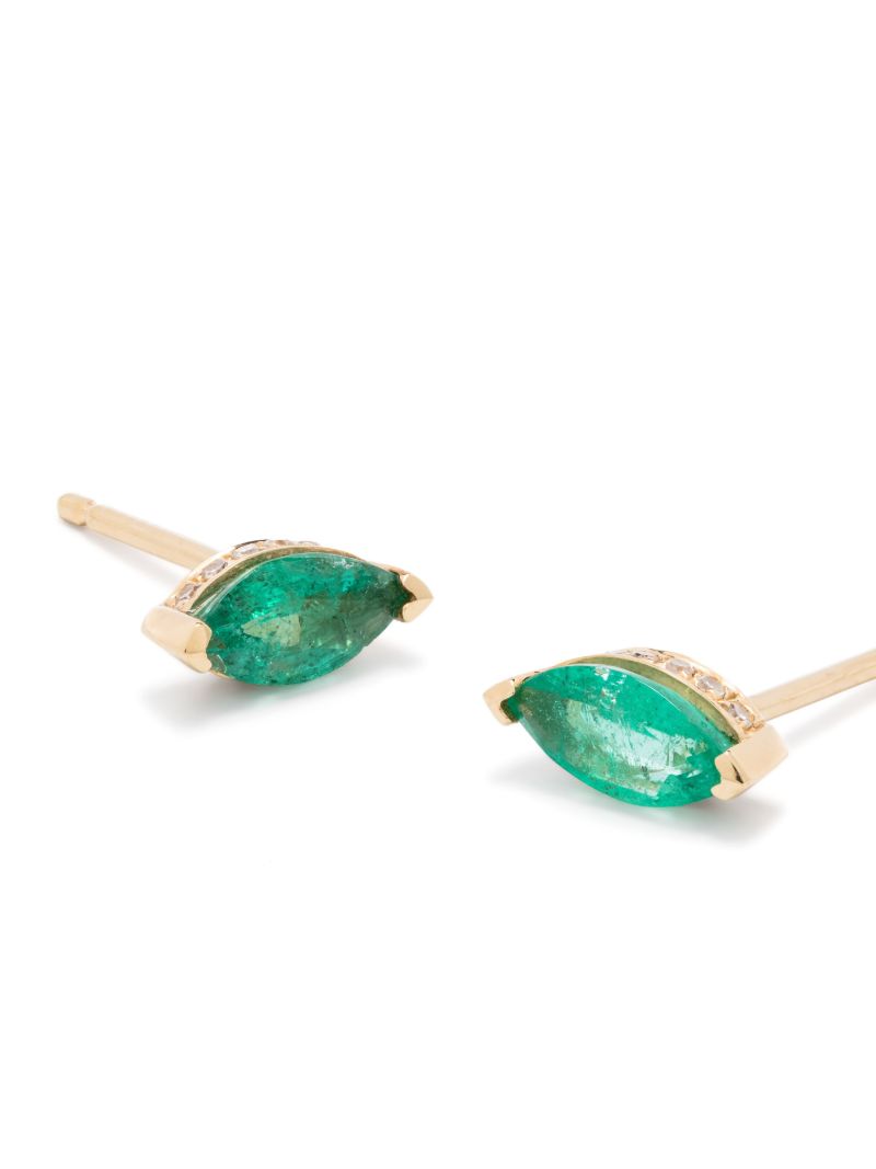 18k Yellow Gold Halo Emerald and Diamond Stud Earrings