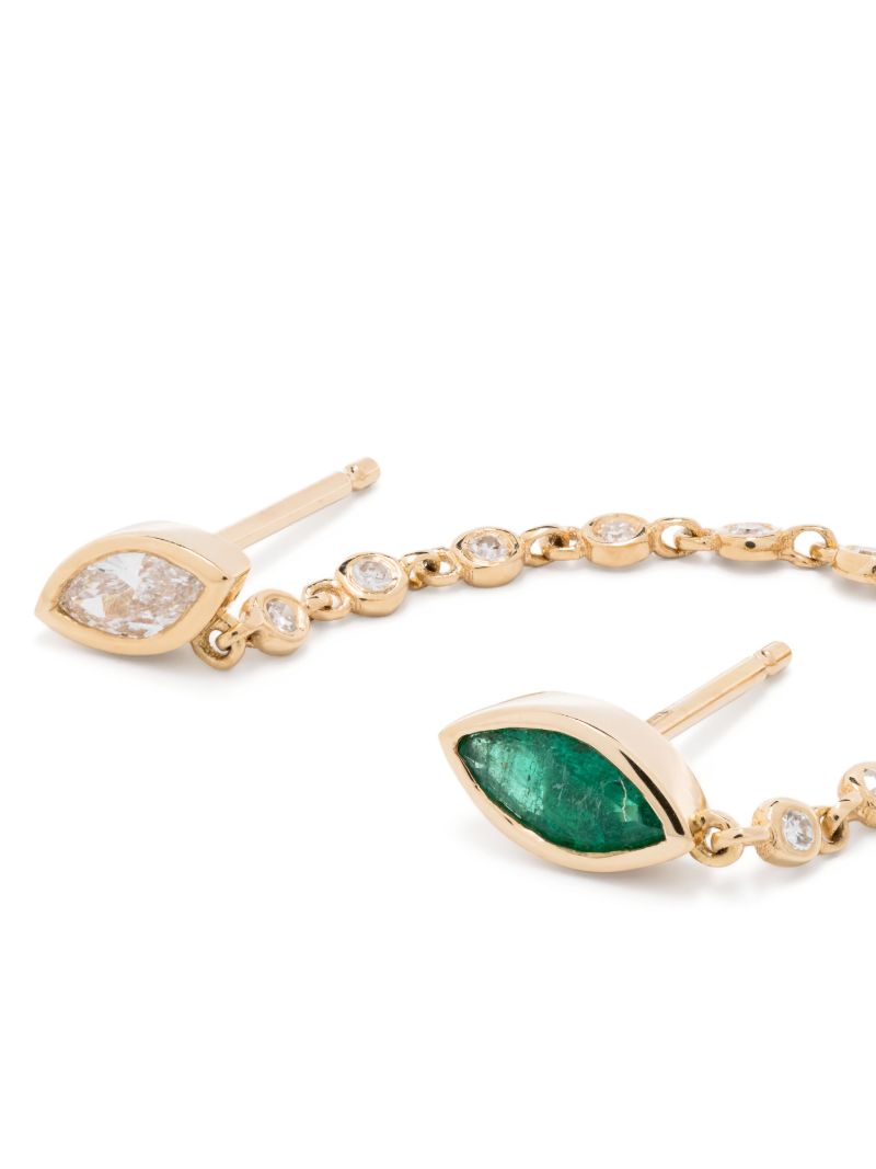 18k White Gold Duo Chain Diamond and Emerald Single Earring