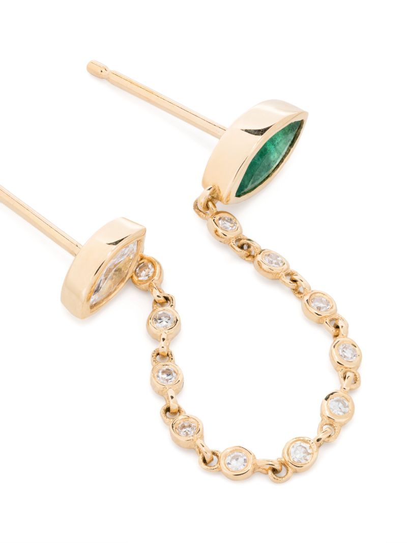 18k White Gold Duo Chain Diamond and Emerald Single Earring