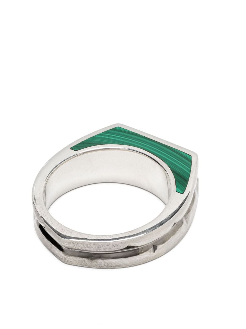 Sterling Silver Inscription Inlay Malachite Signet Ring