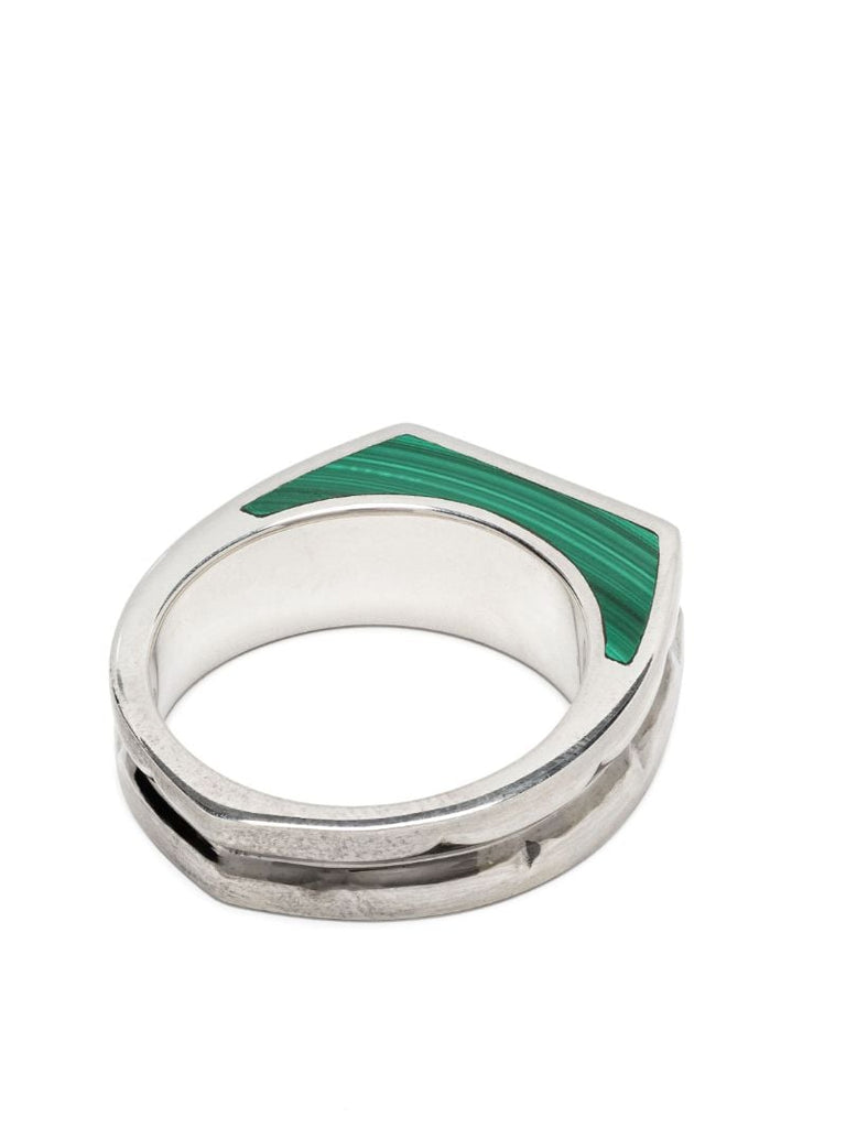 Sterling Silver Inscription Inlay Malachite Signet Ring