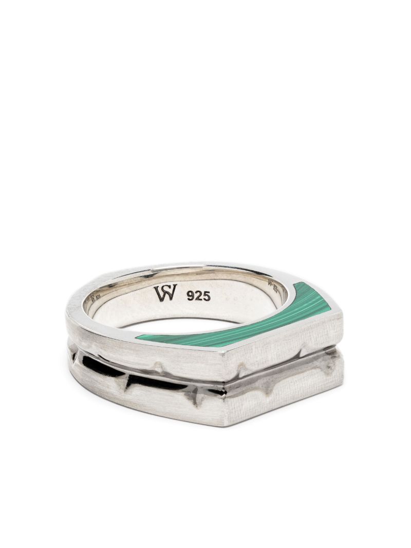 Sterling Silver Inscription Inlay Malachite Signet Ring
