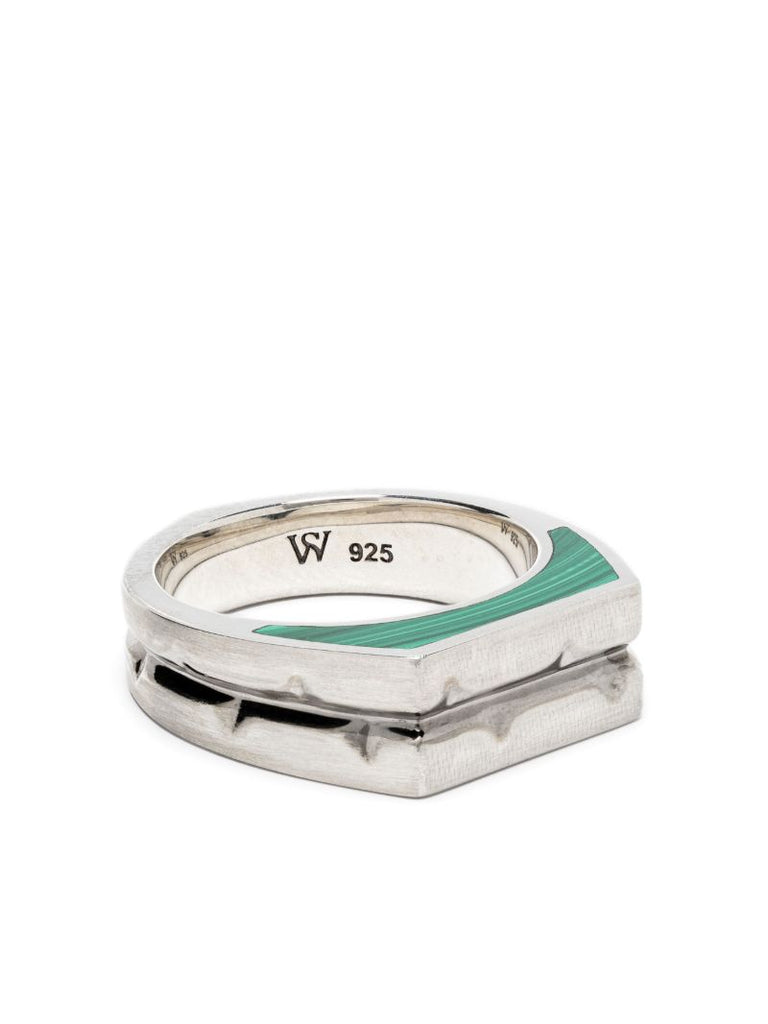 Sterling Silver Inscription Inlay Malachite Signet Ring