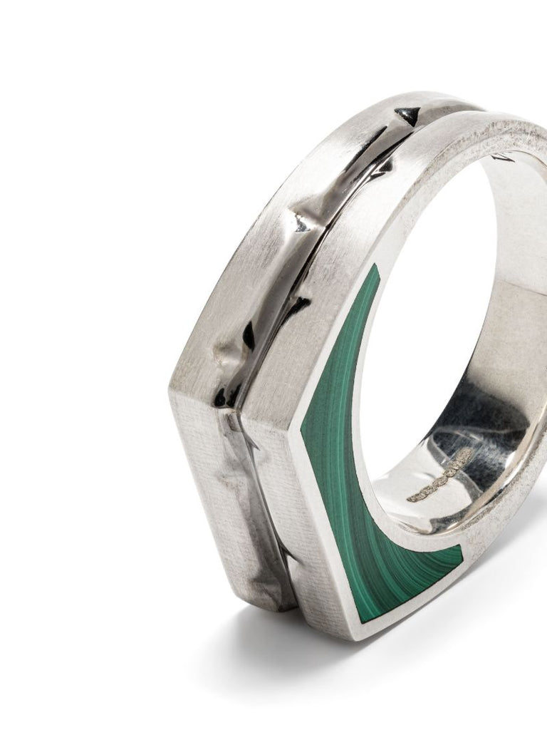 Sterling Silver Inscription Inlay Malachite Signet Ring