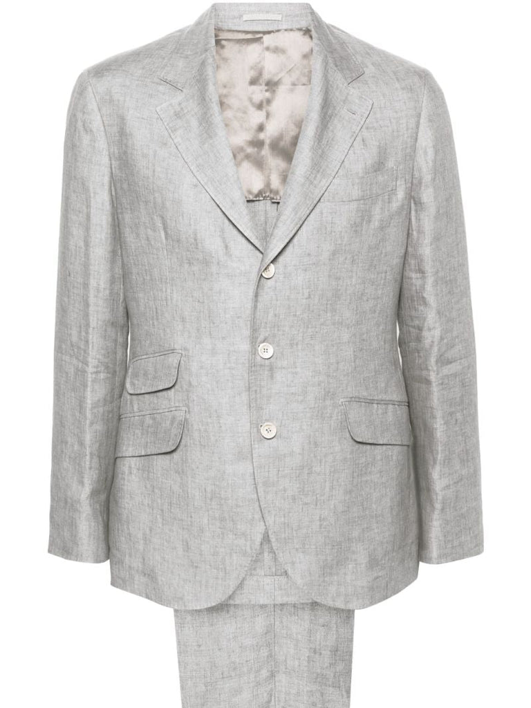 Grey Single-breasted Linen Suit