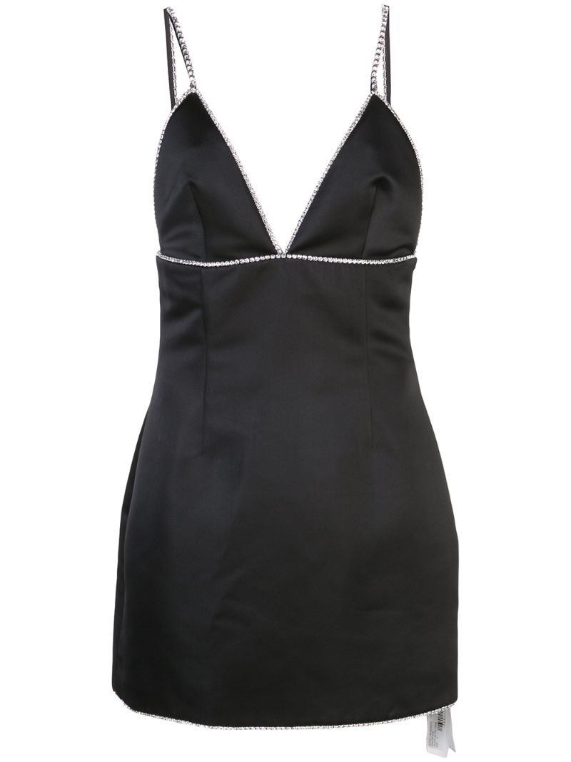 Black Crystal-trim Satin Dress