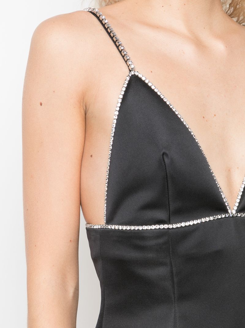 Black Crystal-trim Satin Dress