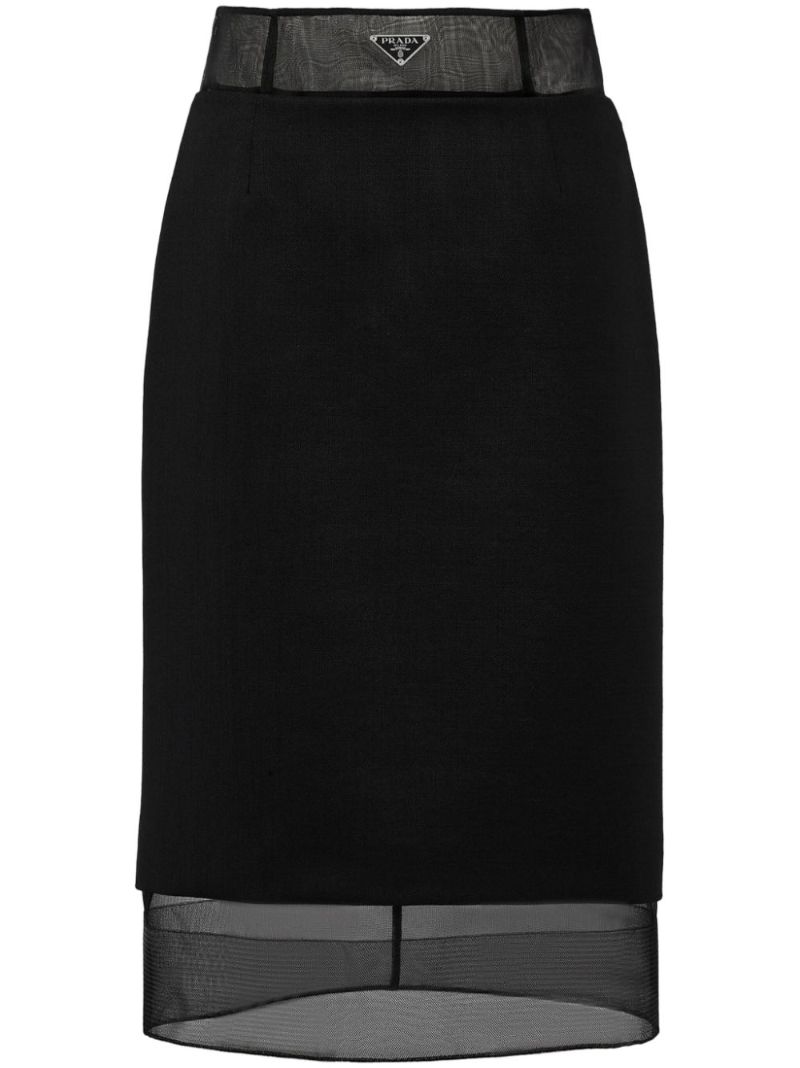 Black Sheer-panelled Wool Midi Skirt