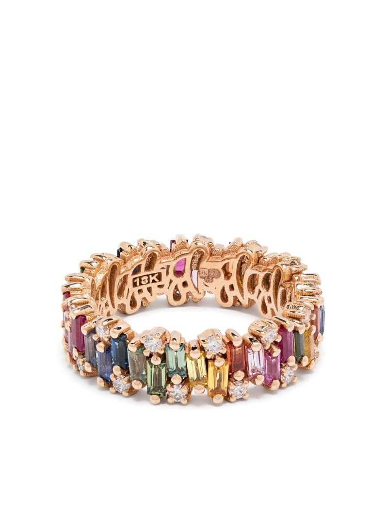 18kt Rose Gold Shimmer Alaia Rainbow Sapphire Eternity Band Ring
