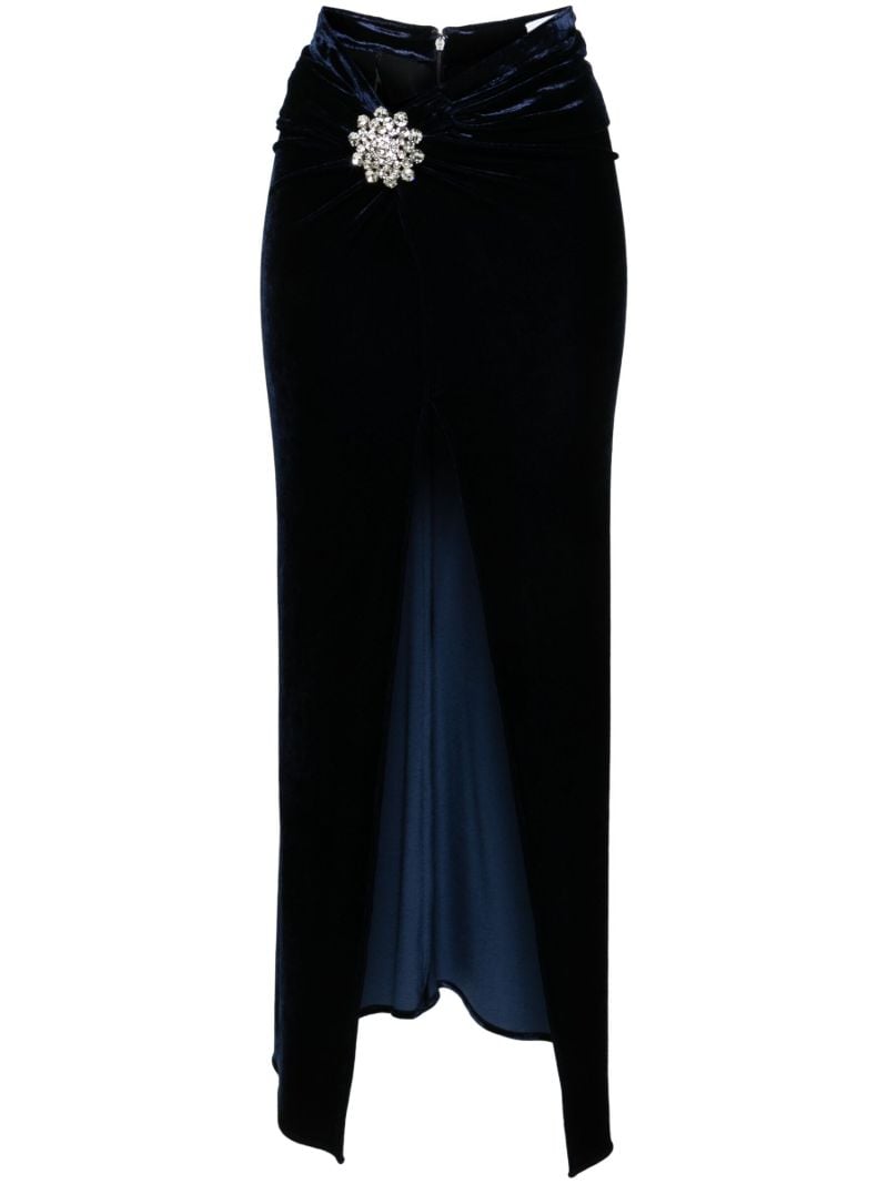 Blue Crystal-embellished Velvet Maxi Skirt