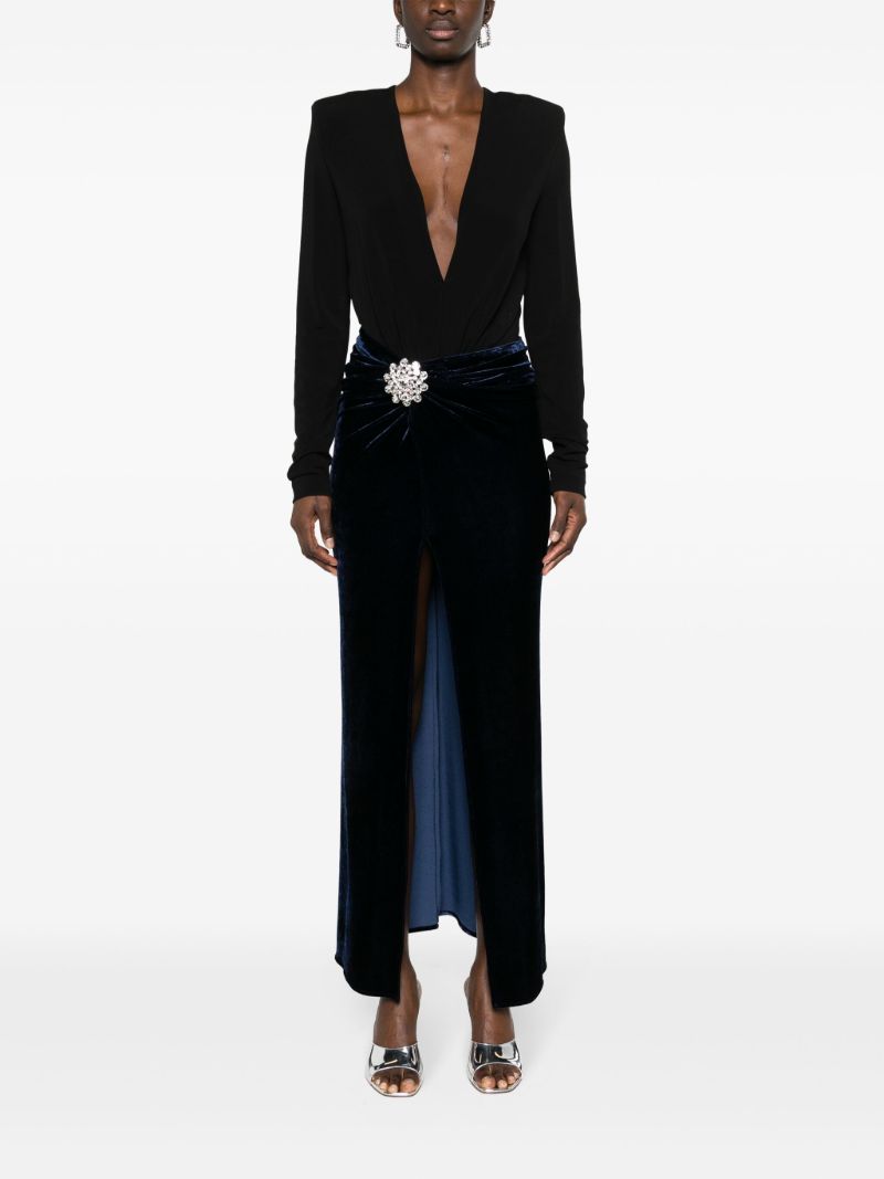 Blue Crystal-embellished Velvet Maxi Skirt